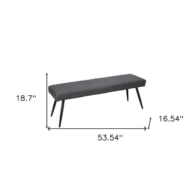 54 Dark Gray and Black Faux Leather Upholstered Dining Bench - 53.54' X '18.7' X '16.54