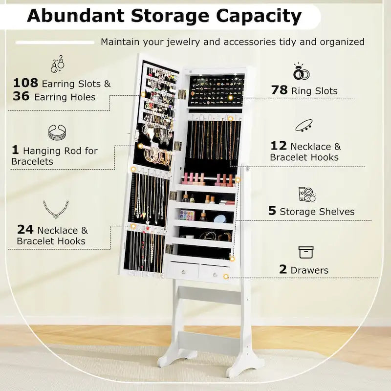 Lockable Mirrored Jewelry Cabinet Armoire Organizer Storage - See Details