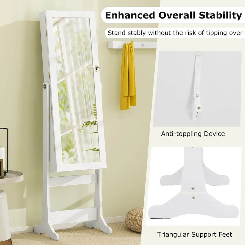 Lockable Mirrored Jewelry Cabinet Armoire Organizer Storage - See Details