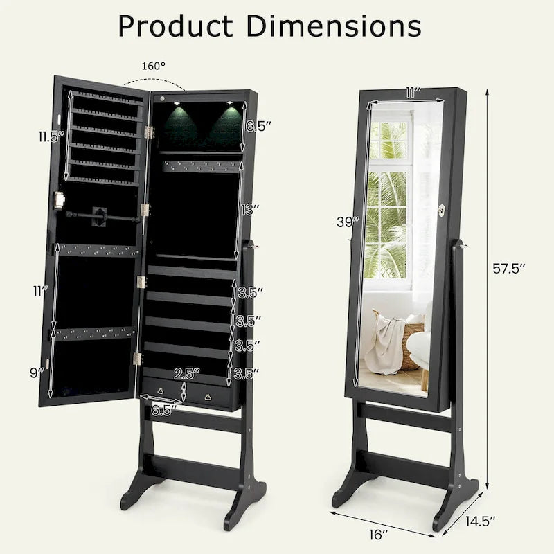 Lockable Mirrored Jewelry Cabinet Armoire Organizer Storage - See Details