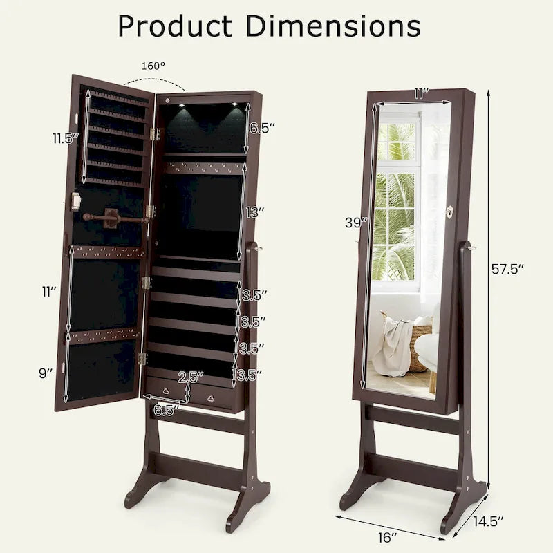 Lockable Mirrored Jewelry Cabinet Armoire Organizer Storage - See Details