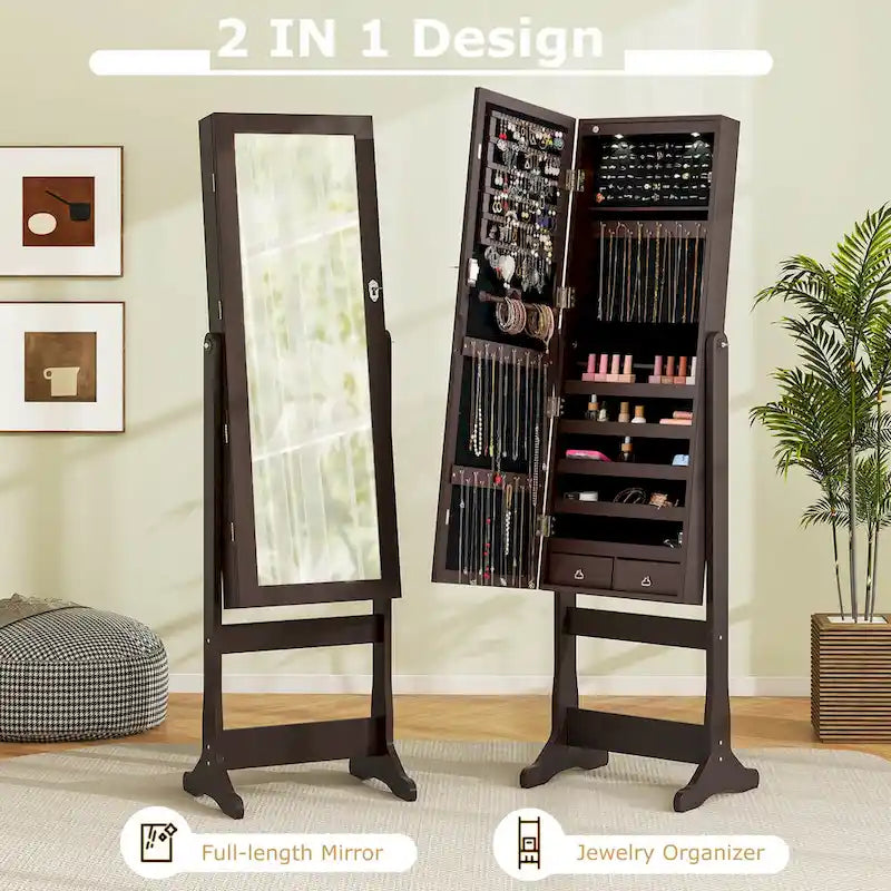 Lockable Mirrored Jewelry Cabinet Armoire Organizer Storage - See Details