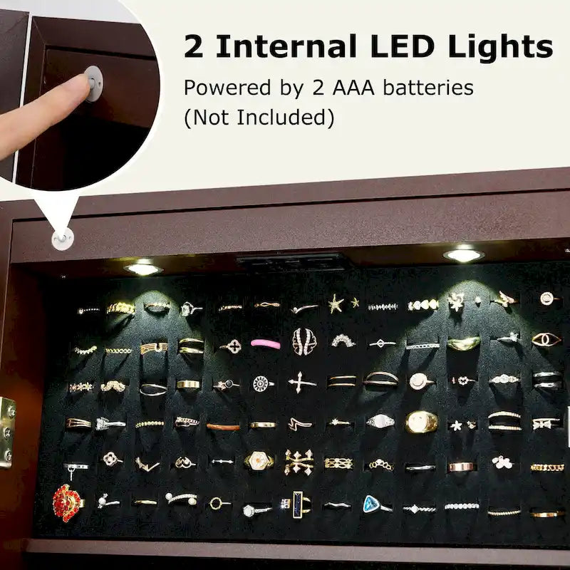 Lockable Mirrored Jewelry Cabinet Armoire Organizer Storage - See Details