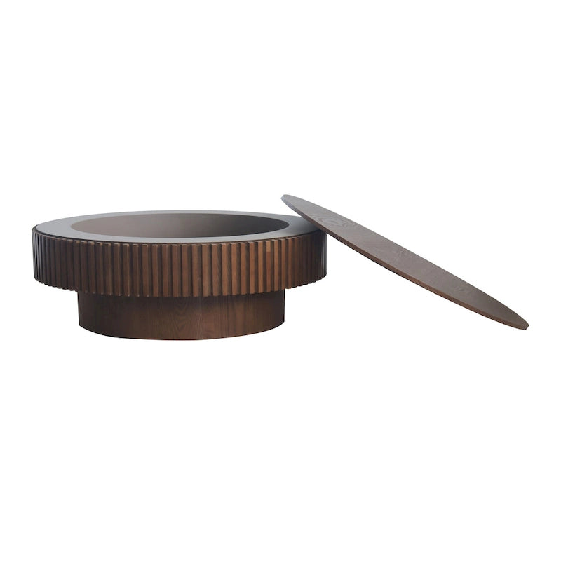 Modern Solid Wood Veneered Round Coffee Tea Table with Storage