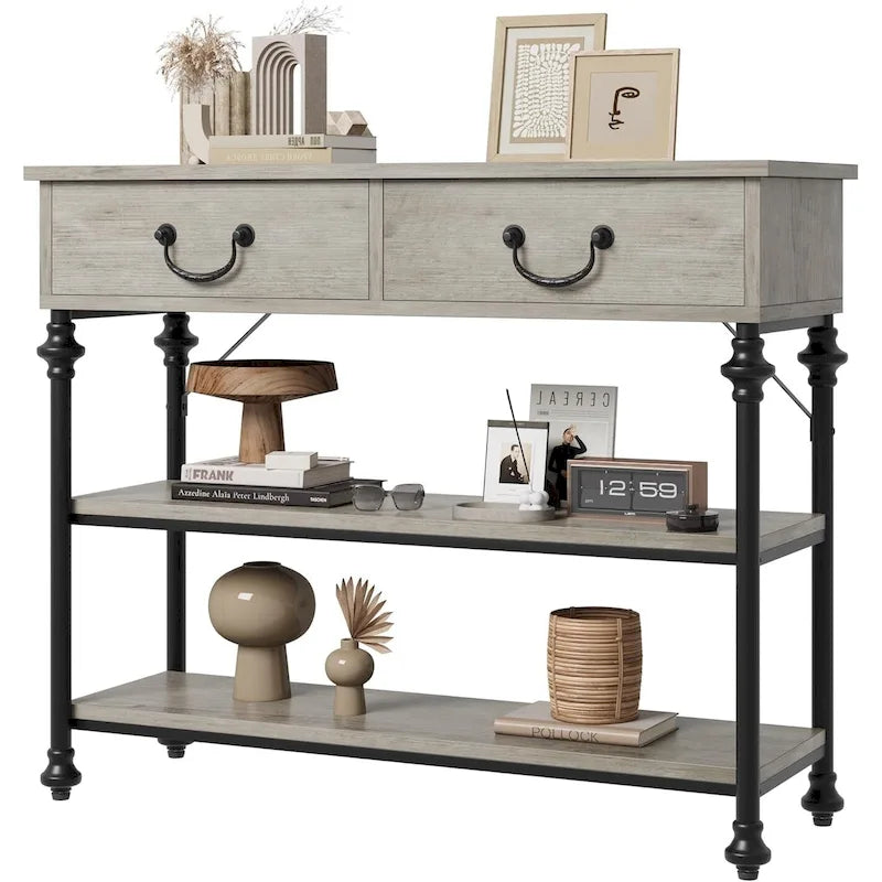 Console Tables with 2 Drawers, Storage Shelves