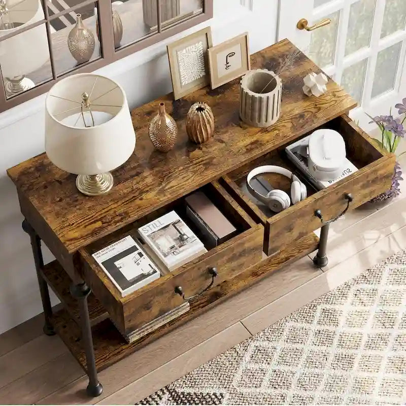 Console Tables with 2 Drawers, Storage Shelves