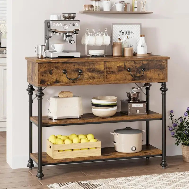 Console Tables with 2 Drawers, Storage Shelves
