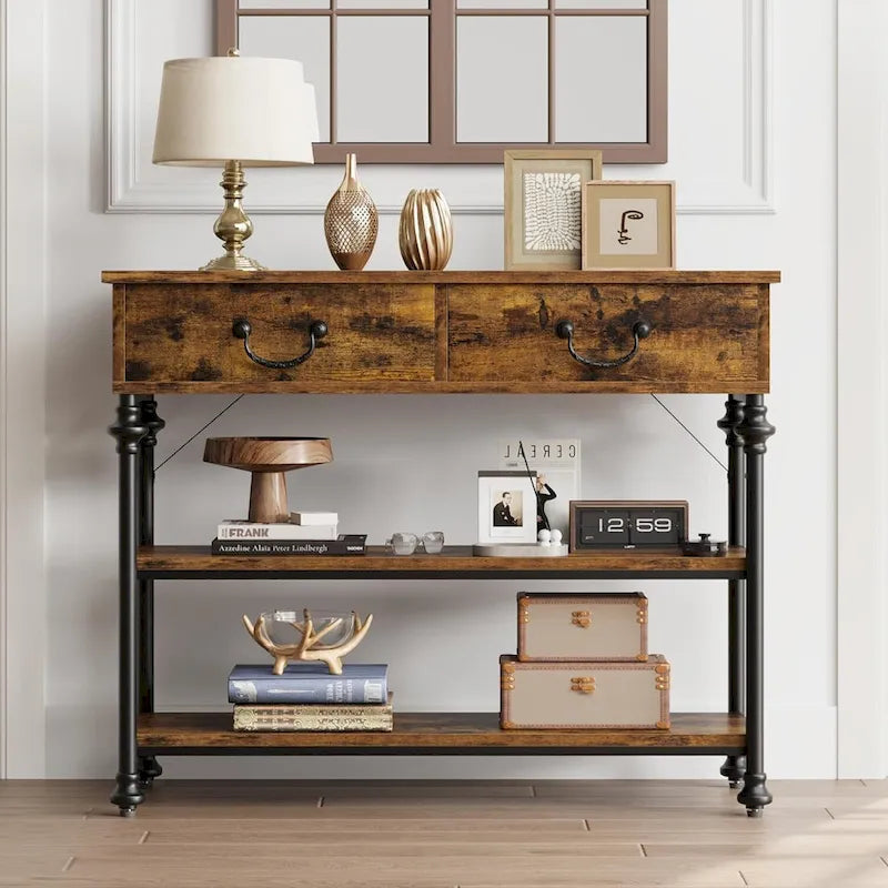 Console Tables with 2 Drawers, Storage Shelves