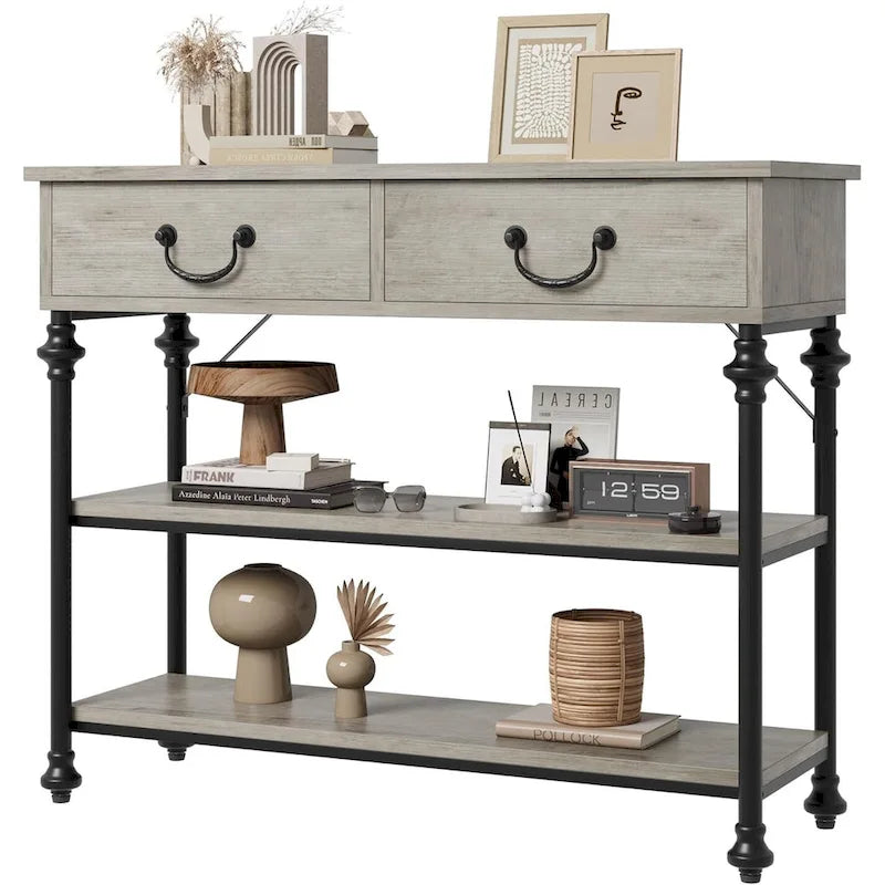 Console Tables with 2 Drawers, Storage Shelves