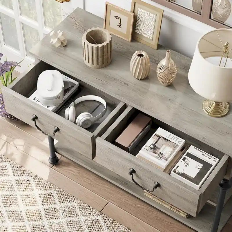 Console Tables with 2 Drawers, Storage Shelves