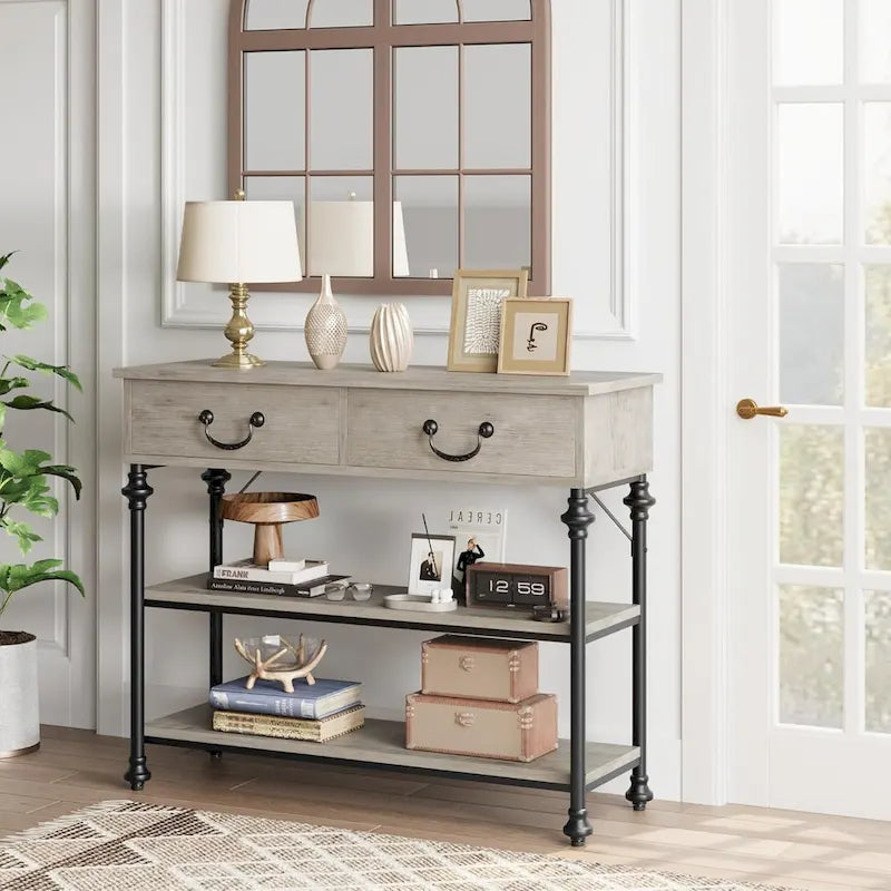Console Tables with 2 Drawers, Storage Shelves