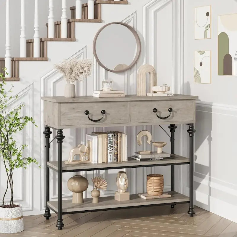 Console Tables with 2 Drawers, Storage Shelves