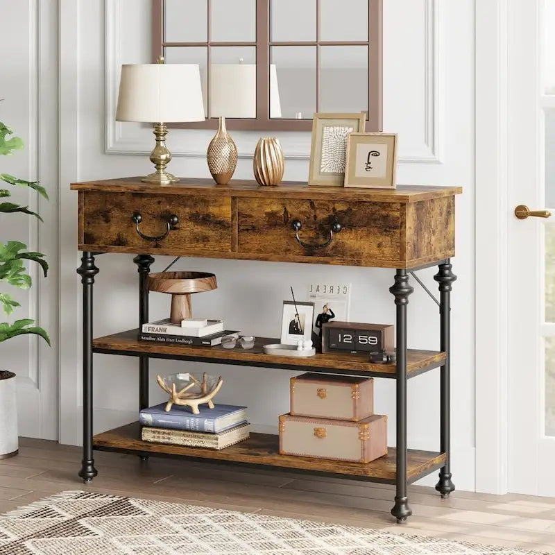 Console Tables with 2 Drawers, Storage Shelves