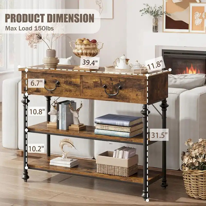 Console Tables with 2 Drawers, Storage Shelves