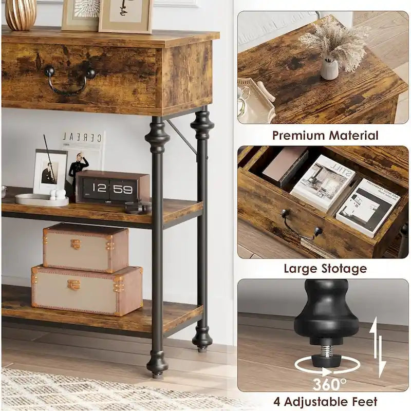 Console Tables with 2 Drawers, Storage Shelves