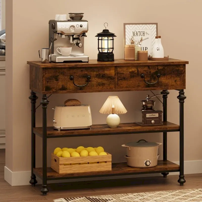 Console Tables with 2 Drawers, Storage Shelves