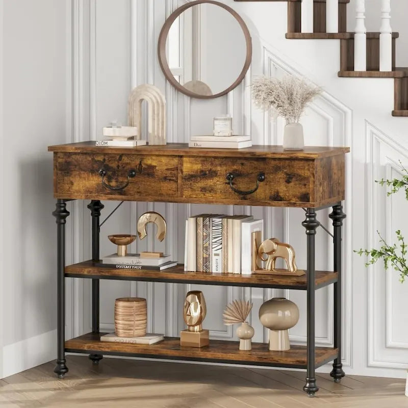 Console Tables with 2 Drawers, Storage Shelves