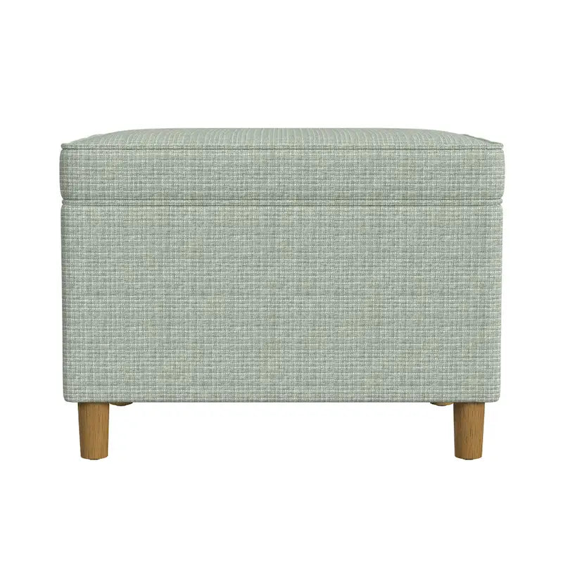 Storage Ottoman, 24 Inch Rectangular Hinged Lid, Sage Green Woven