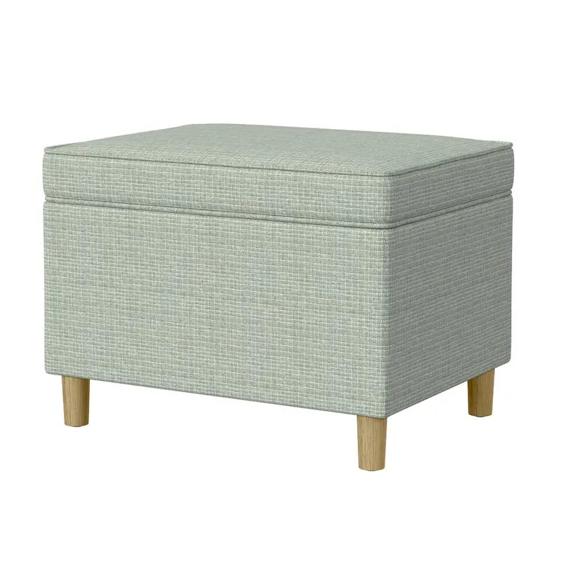 Storage Ottoman, 24 Inch Rectangular Hinged Lid, Sage Green Woven