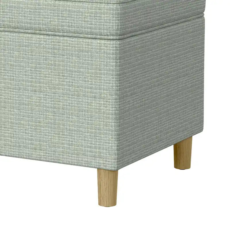 Storage Ottoman, 24 Inch Rectangular Hinged Lid, Sage Green Woven