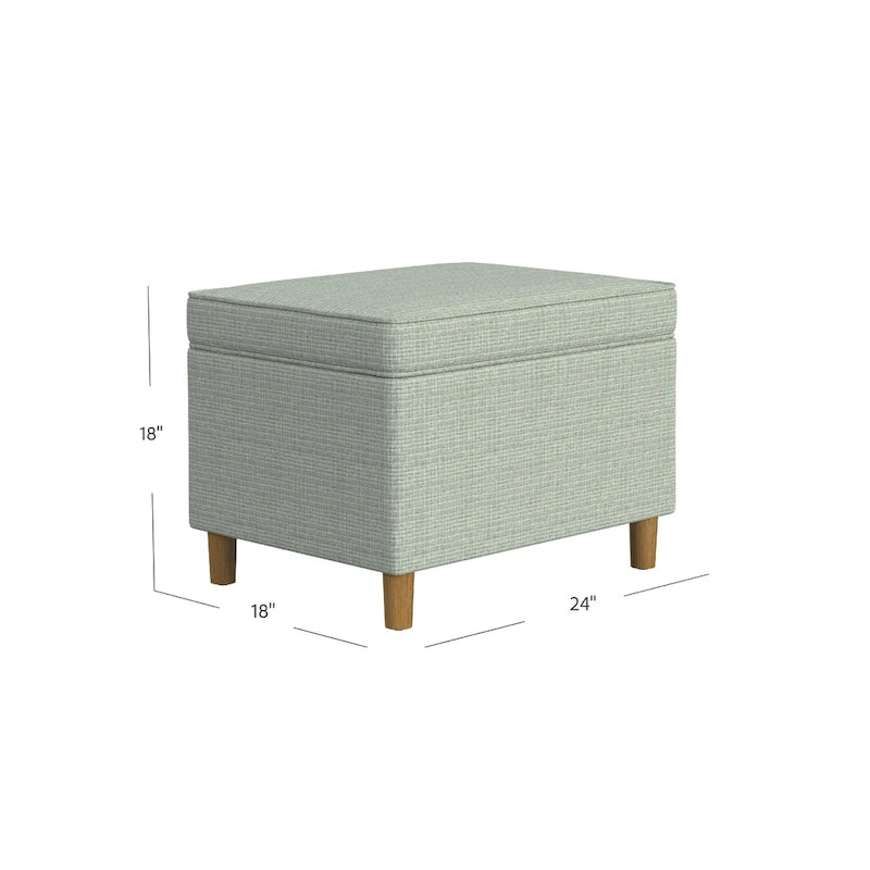 Storage Ottoman, 24 Inch Rectangular Hinged Lid, Sage Green Woven