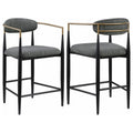 Tiara Counter Chair Set of 2, Gray Fabric, Gold, Black Metal 25 Inch