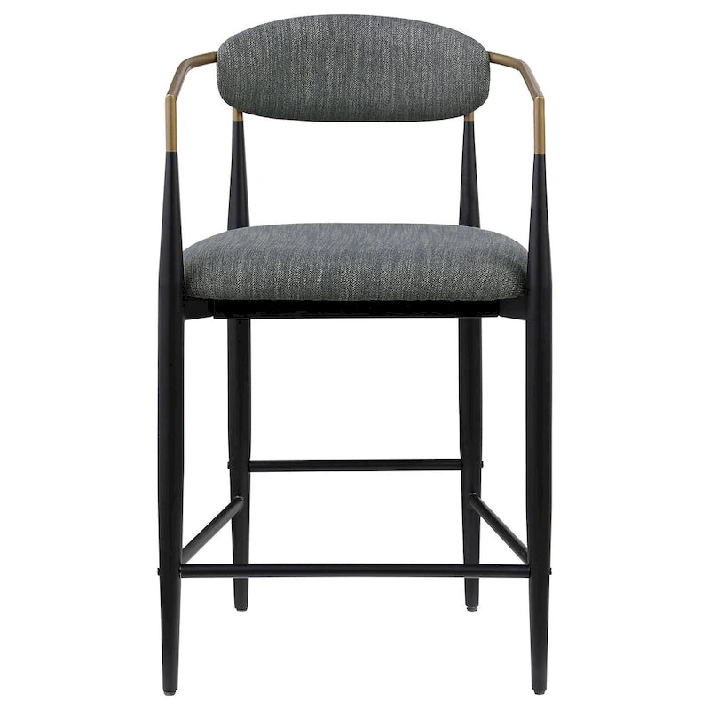 Counter Chair Set of 2, Gray Fabric, Gold, Black Metal 25 Inch