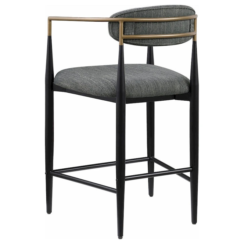Counter Chair Set of 2, Gray Fabric, Gold, Black Metal 25 Inch