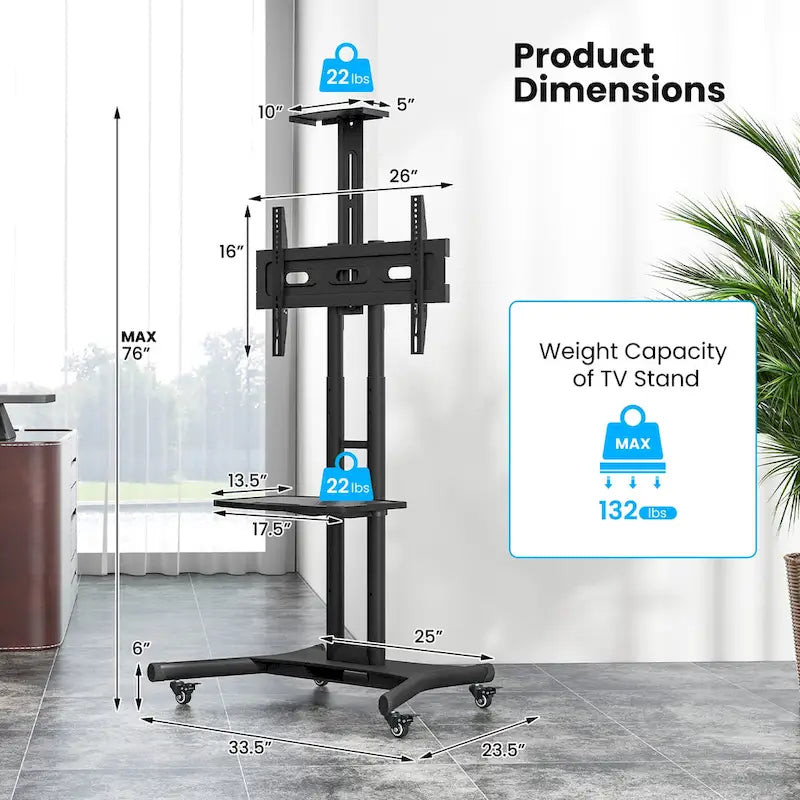 Mobile TV Stand for 32-82 LCD LED Flat Screen TVs up to 132