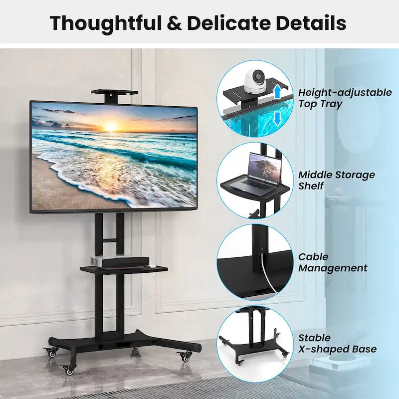 Mobile TV Stand for 32-82 LCD LED Flat Screen TVs up to 132