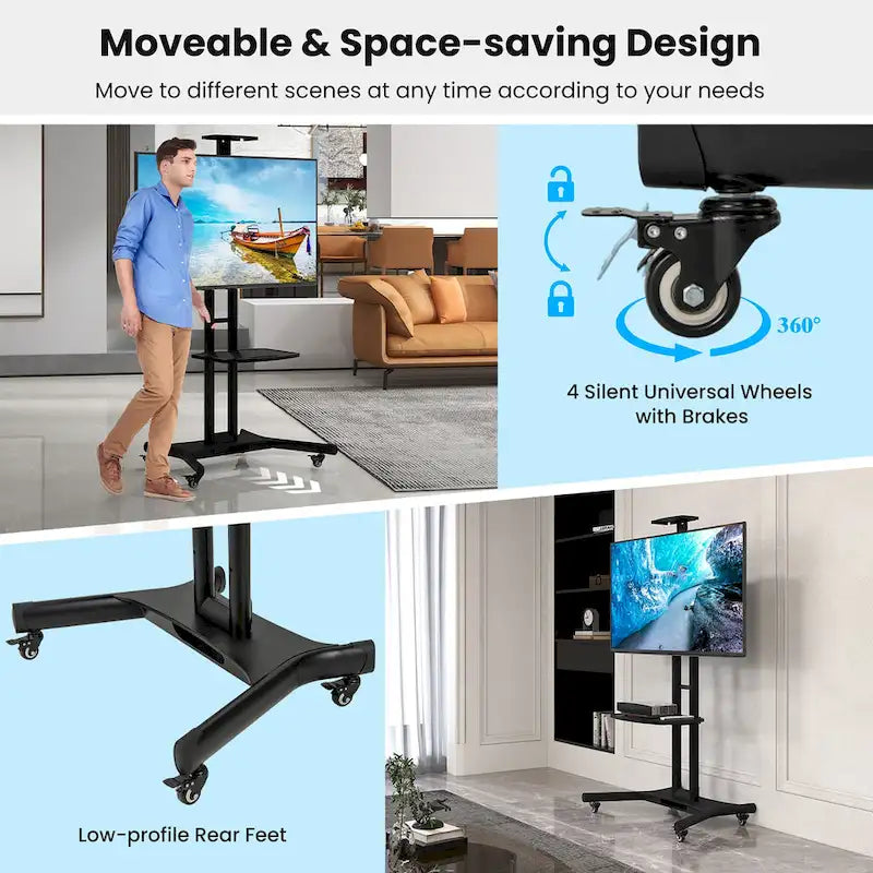 Mobile TV Stand for 32-82 LCD LED Flat Screen TVs up to 132