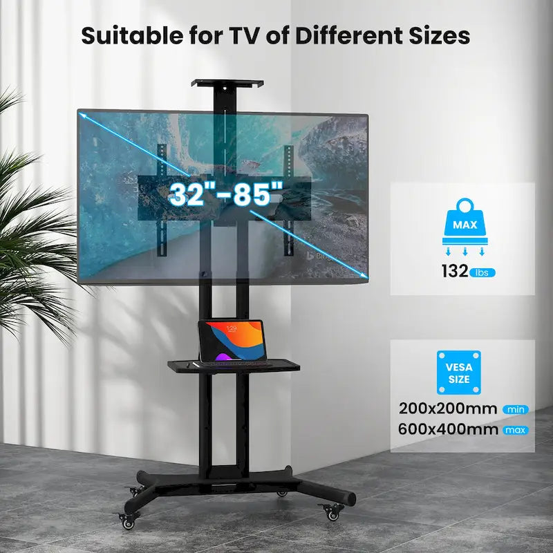 Mobile TV Stand for 32-82 LCD LED Flat Screen TVs up to 132