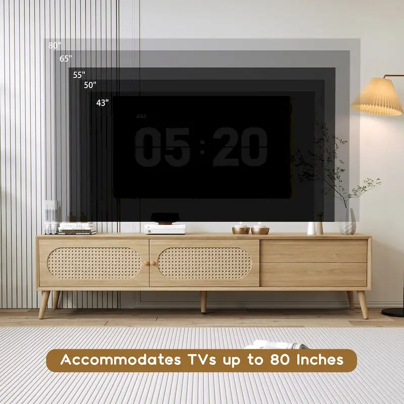 TV Stand for TVs up to 80 , Modern Media Console, Entertainment Center with Wood Legs, TV Cabinet for Living Room