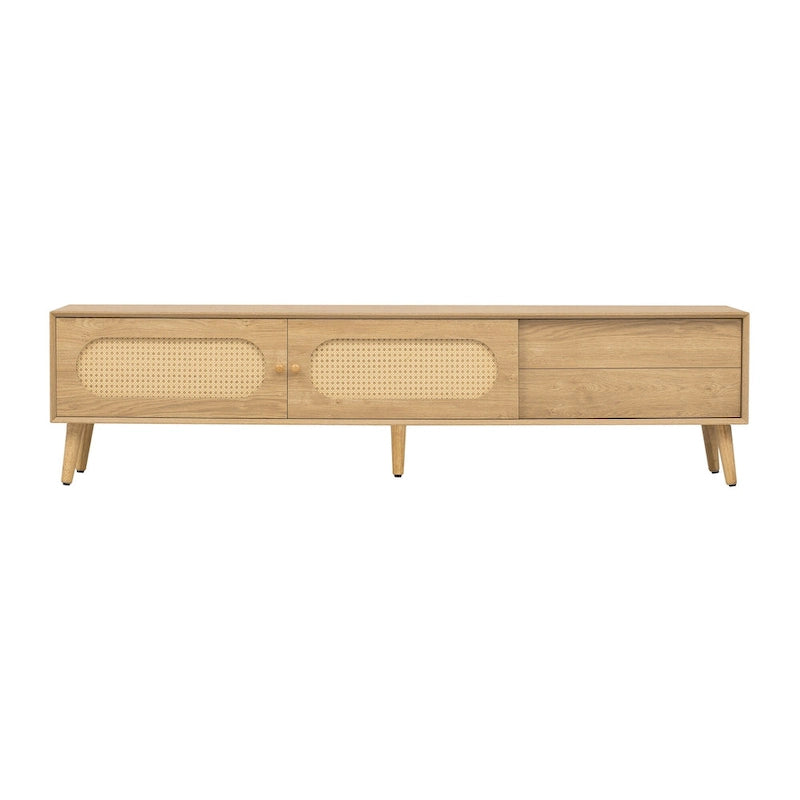 TV Stand for TVs up to 80 , Modern Media Console, Entertainment Center with Wood Legs, TV Cabinet for Living Room