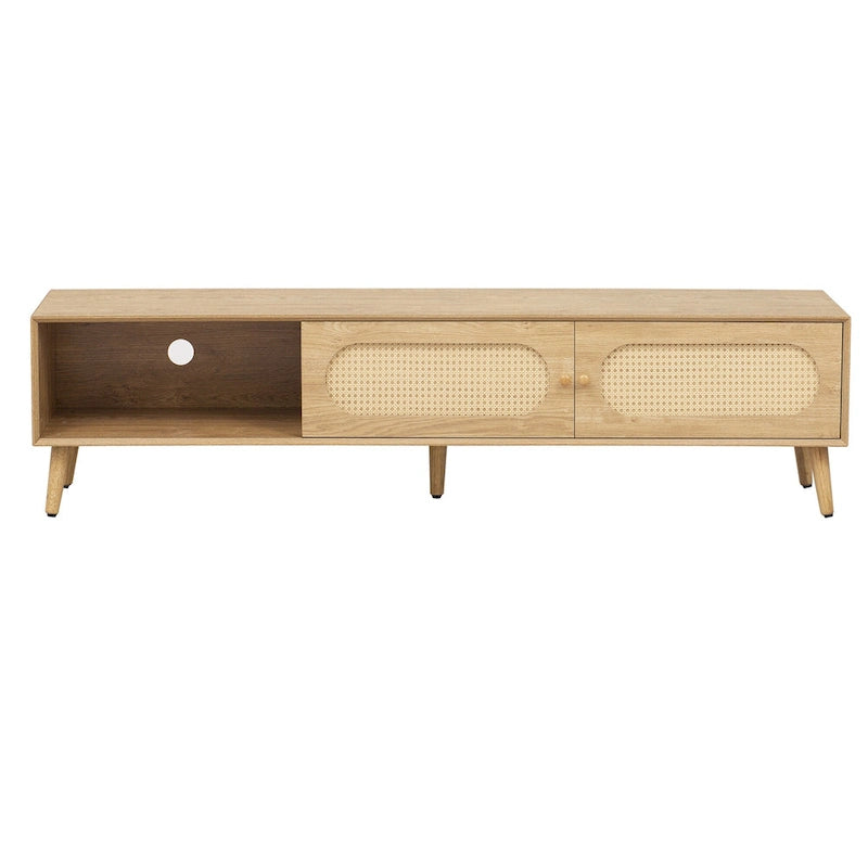 TV Stand for TVs up to 80 , Modern Media Console, Entertainment Center with Wood Legs, TV Cabinet for Living Room