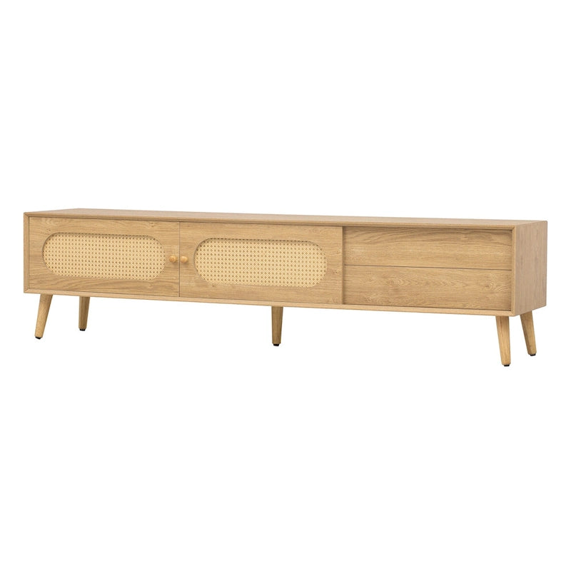 TV Stand for TVs up to 80 , Modern Media Console, Entertainment Center with Wood Legs, TV Cabinet for Living Room