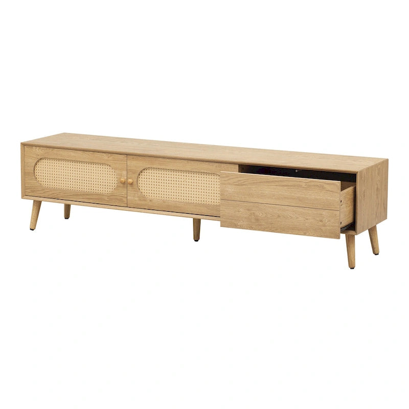 TV Stand for TVs up to 80 , Modern Media Console, Entertainment Center with Wood Legs, TV Cabinet for Living Room