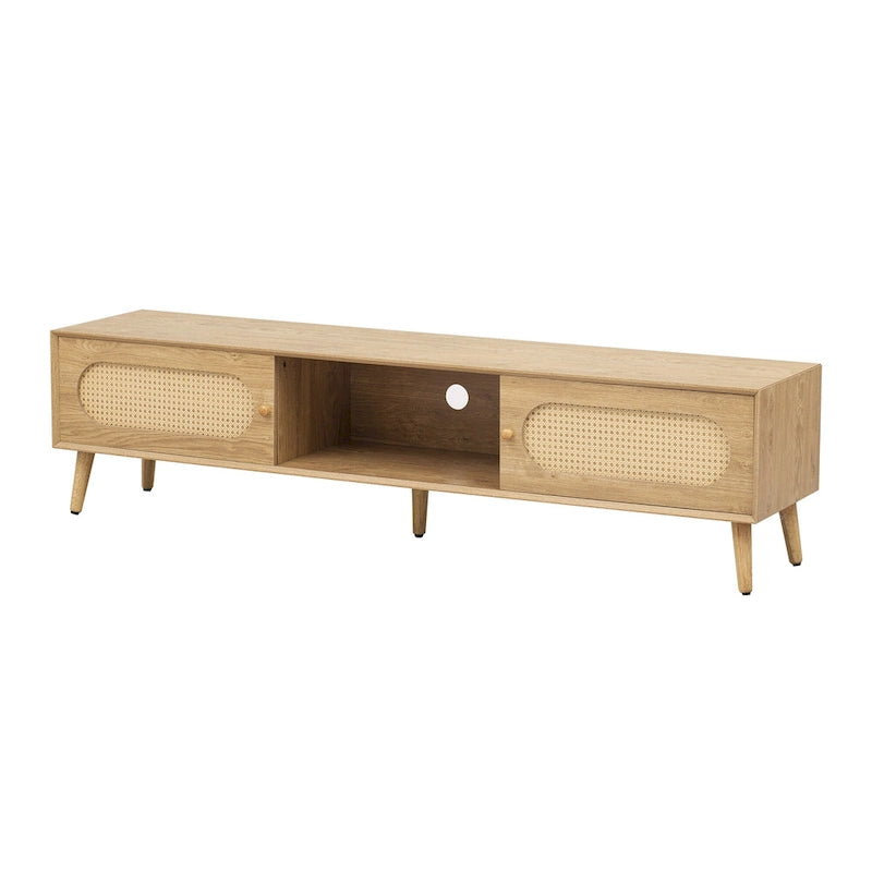 TV Stand for TVs up to 80 , Modern Media Console, Entertainment Center with Wood Legs, TV Cabinet for Living Room