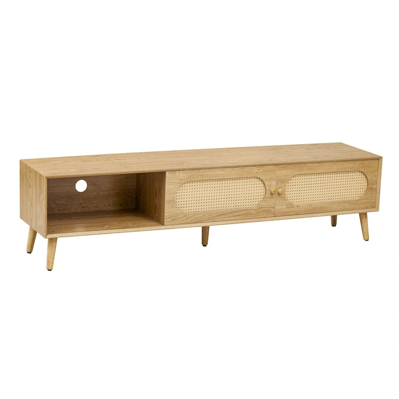 TV Stand for TVs up to 80 , Modern Media Console, Entertainment Center with Wood Legs, TV Cabinet for Living Room