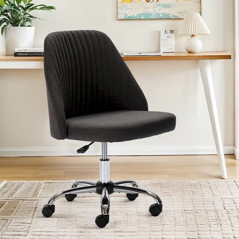 Chic Channel Tufted Back Fabric Vanity Swivel Task Chair Office Chair for Home & Make-up