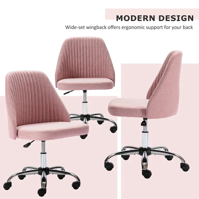 Chic Channel Tufted Back Fabric Vanity Swivel Task Chair Office Chair for Home & Make-up