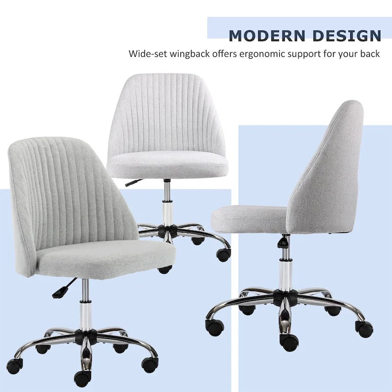 Chic Channel Tufted Back Fabric Vanity Swivel Task Chair Office Chair for Home & Make-up