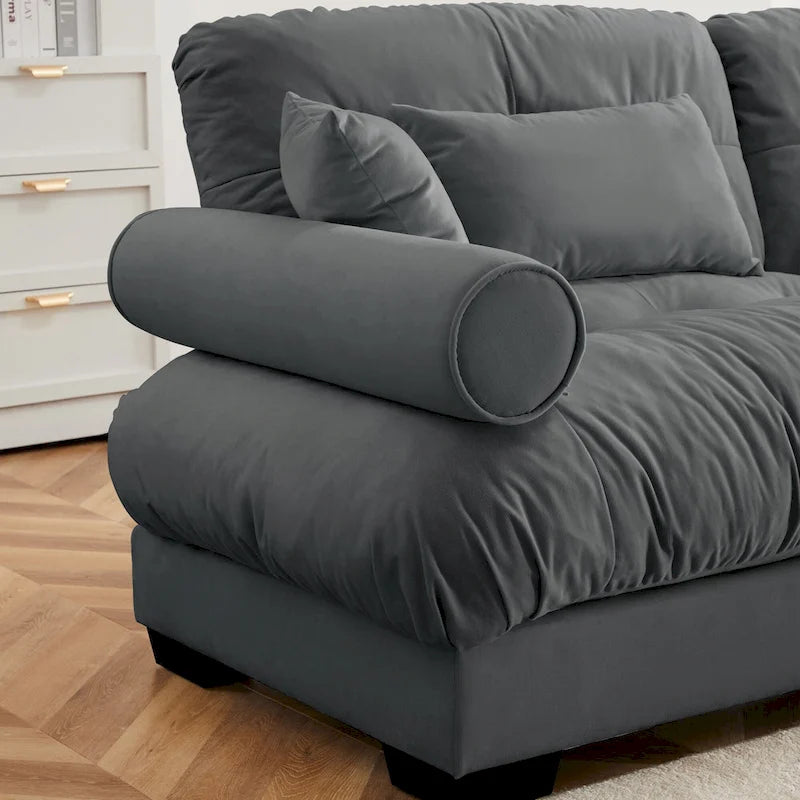 Velvet Fabric Loveseat Couch Modular Sectional Sofa with 2 Ottomans