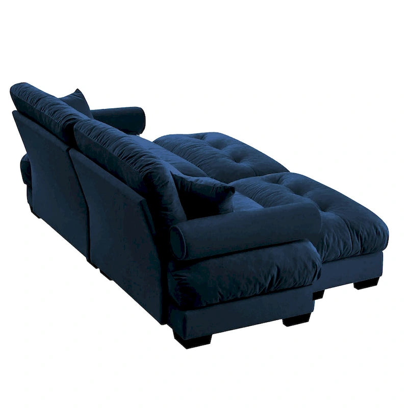 Velvet Fabric Loveseat Couch Modular Sectional Sofa with 2 Ottomans