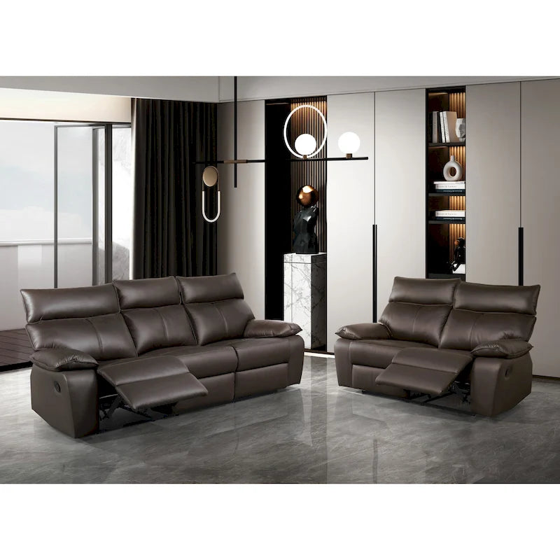 Modern 2-Piece Leather Match Reclining Sofa Set with FSC Certified Wood Frame