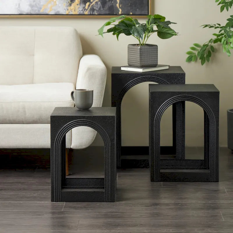 Metal Nested Side End Accent Table with Arched Cutouts - Set of 3 Black - 16W x 16L x 21H