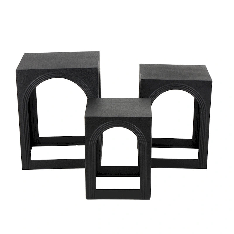 Metal Nested Side End Accent Table with Arched Cutouts - Set of 3 Black - 16W x 16L x 21H