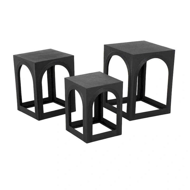 Metal Nested Side End Accent Table with Arched Cutouts - Set of 3 Black - 16W x 16L x 21H