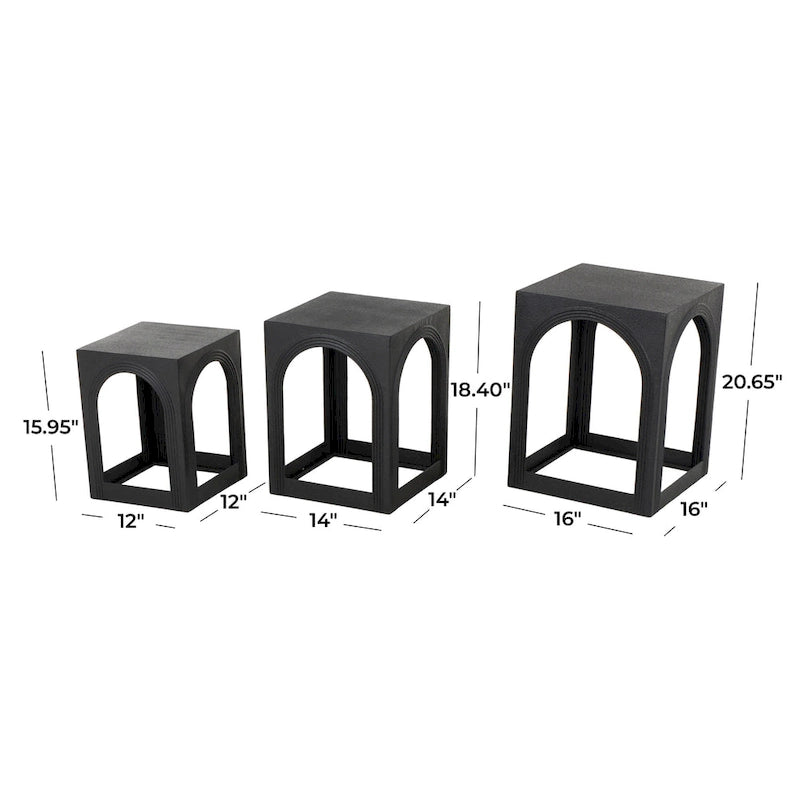 Metal Nested Side End Accent Table with Arched Cutouts - Set of 3 Black - 16W x 16L x 21H