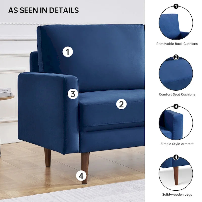 69 Inch Wide Upholstered Sofa with Square Arms